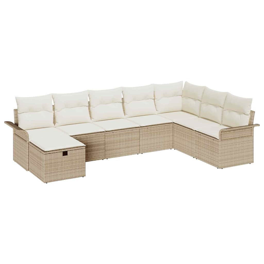 Garten-Sofa-Set mit Kissen mit Speicher 8 pcs Beige Poly Rattan